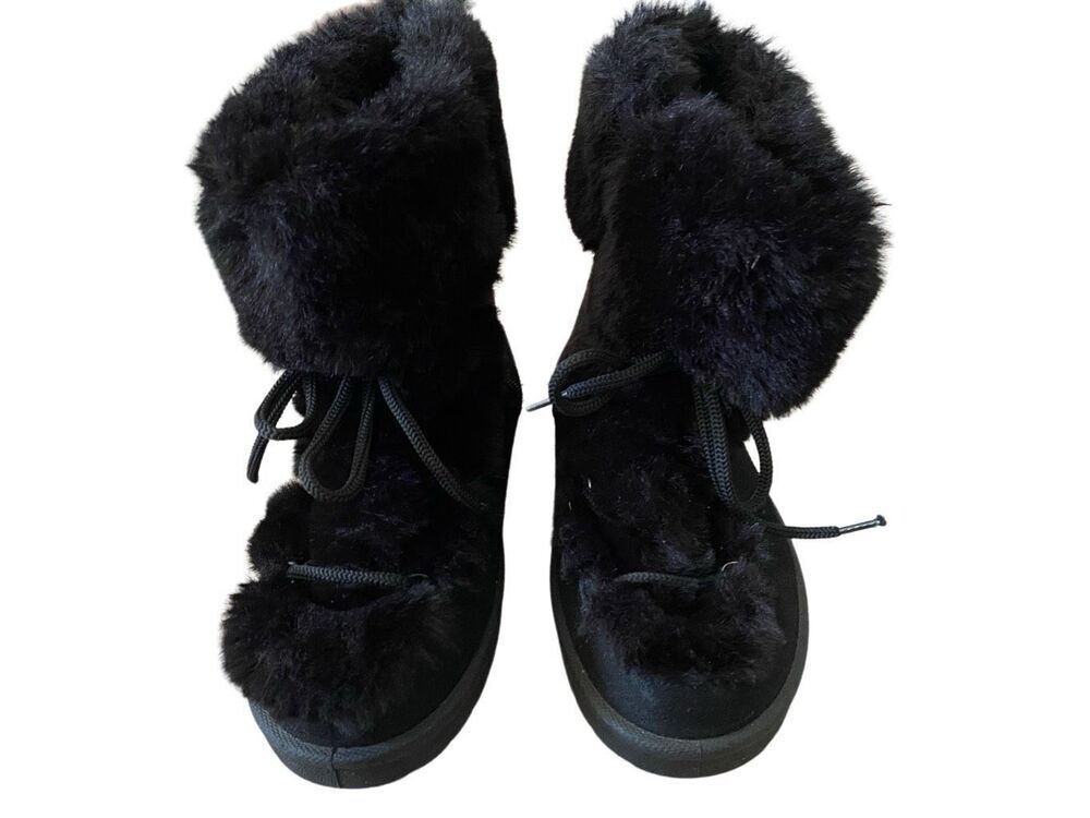 Espirit Faux Fur Lace Up Winter Ankle Boots Snow Outdoors Furry